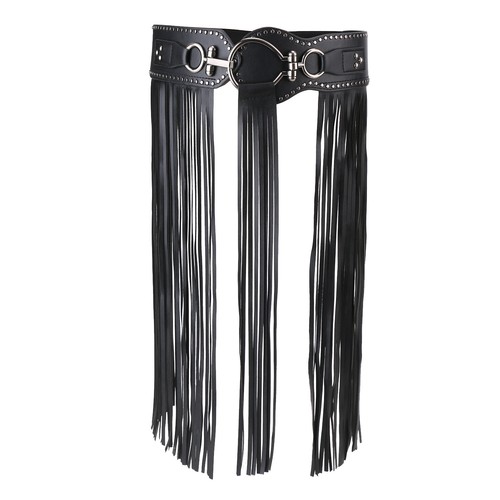 Leather tassels elastic waist - leather,
