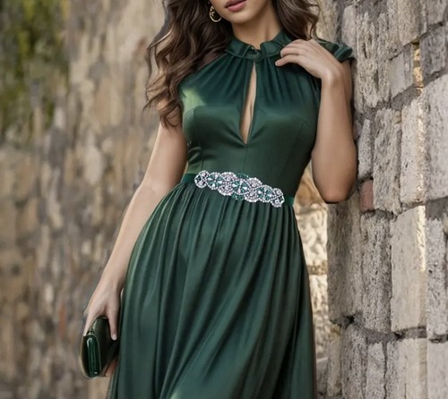 Green rhinestone sash - rhinestone, belt