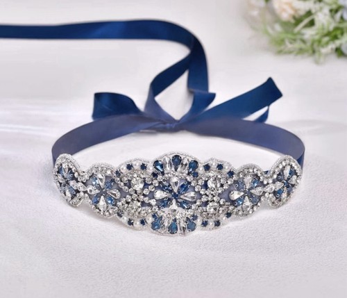 Navy satin sash - navy,