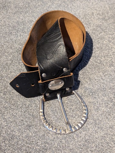Leather embossed waist belt - leather,