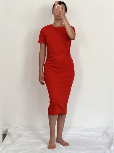 Zara red midi bodycon dress - red,