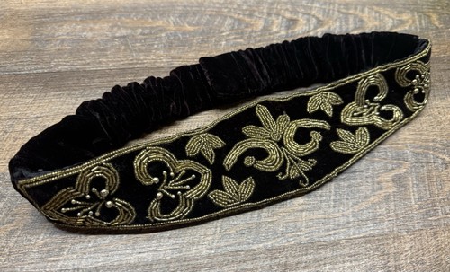 Vintage black velvet beaded - velvet,
